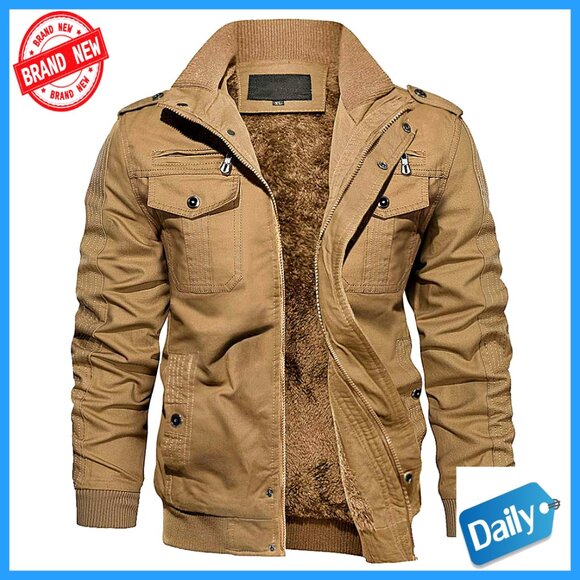 Thick Thermal Winter Jacket Fleece Lined Military Style with Multi Pockets